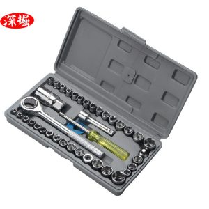 Alternative view of 40-piece set of car and motorcycle tool sets, including socket wrench and tool kit.
